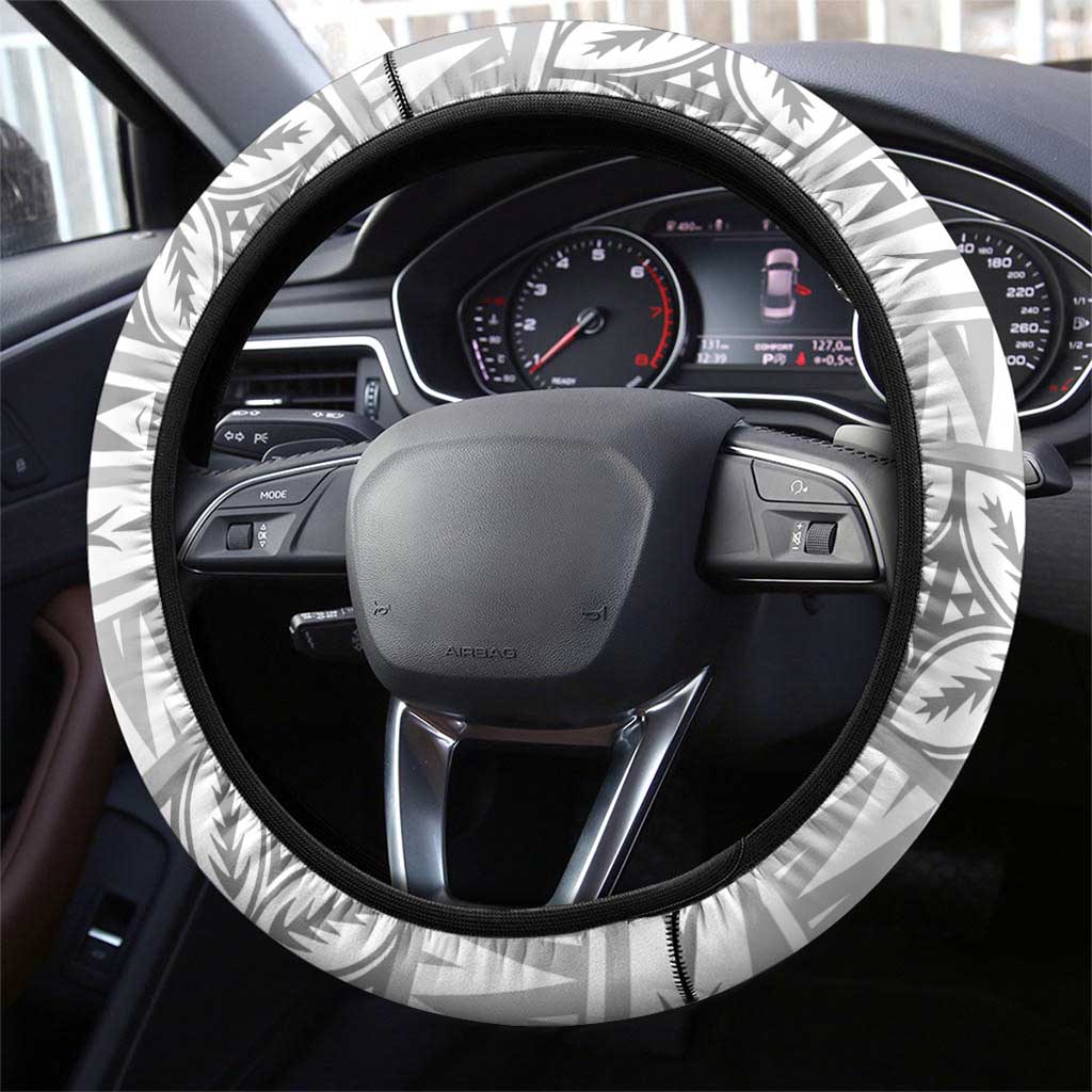 Polynesian White Sunday Steering Wheel Cover Lotu Tamaiti Melanesian Pattern - Polynesian Pride