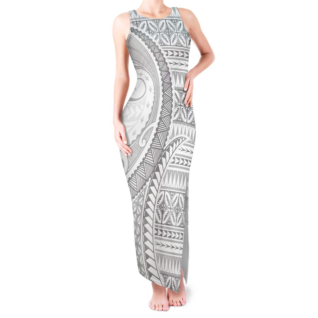 Polynesian White Sunday Tank Maxi Dress Lotu Tamaiti Melanesian Pattern - Polynesian Pride