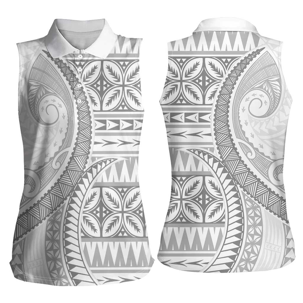 Polynesian White Sunday Women Sleeveless Polo Shirt Lotu Tamaiti Melanesian Pattern - Polynesian Pride