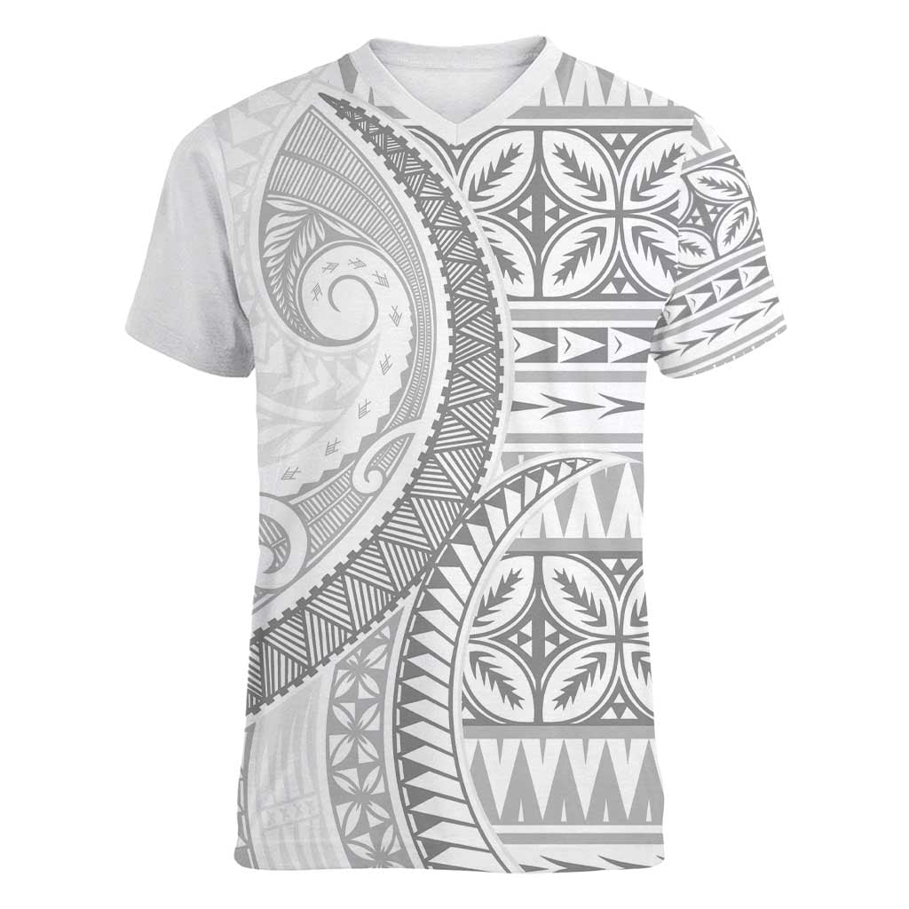 Polynesian White Sunday Women V-Neck T-Shirt Lotu Tamaiti Melanesian Pattern LT9 Female White - Polynesian Pride