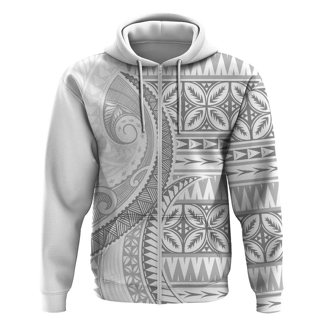 Polynesian White Sunday Zip Hoodie Lotu Tamaiti Melanesian Pattern LT9 Zip Hoodie White - Polynesian Pride