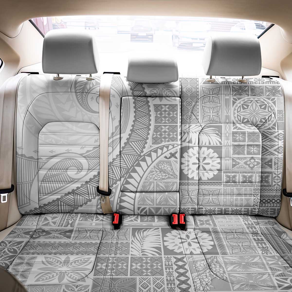 Samoa Siapo White Sunday Back Car Seat Cover Lotu Tamaiti Polynesian White Pattern - Polynesian Pride