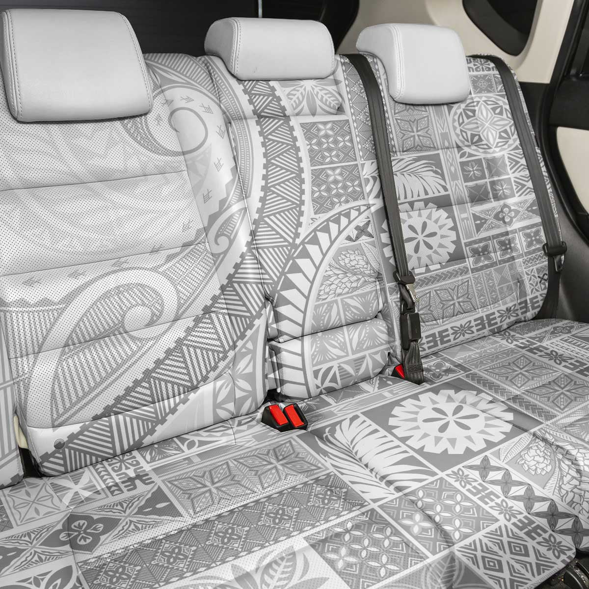 Samoa Siapo White Sunday Back Car Seat Cover Lotu Tamaiti Polynesian White Pattern - Polynesian Pride
