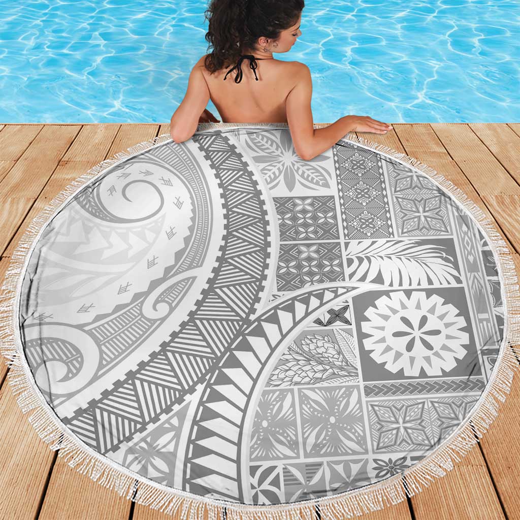 Samoa Siapo White Sunday Beach Blanket Lotu Tamaiti Polynesian White Pattern - Polynesian Pride