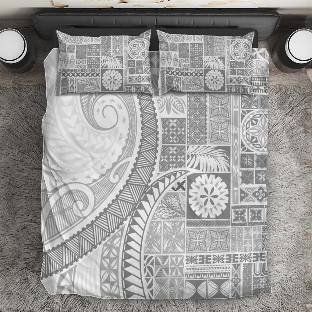 Samoa Siapo White Sunday Bedding Set Lotu Tamaiti Polynesian White Pattern - Polynesian Pride