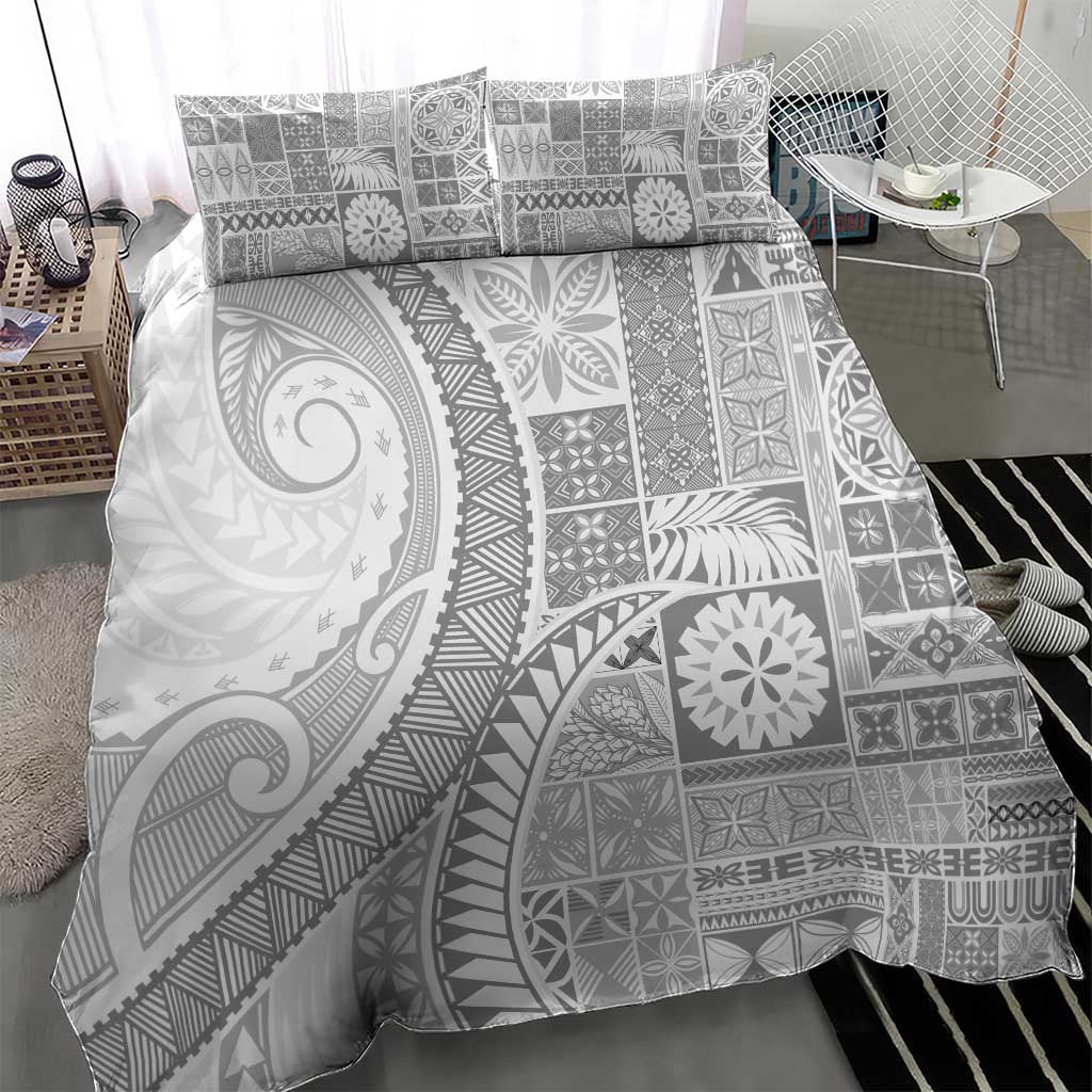Samoa Siapo White Sunday Bedding Set Lotu Tamaiti Polynesian White Pattern - Polynesian Pride
