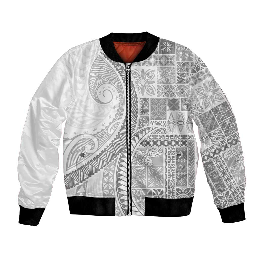 Samoa Siapo White Sunday Bomber Jacket Lotu Tamaiti Polynesian White Pattern LT9 Unisex White - Polynesian Pride