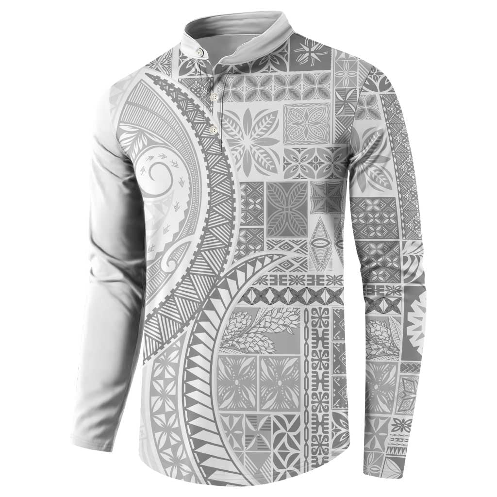 Samoa Siapo White Sunday Button Sweatshirt Lotu Tamaiti Polynesian White Pattern - Polynesian Pride