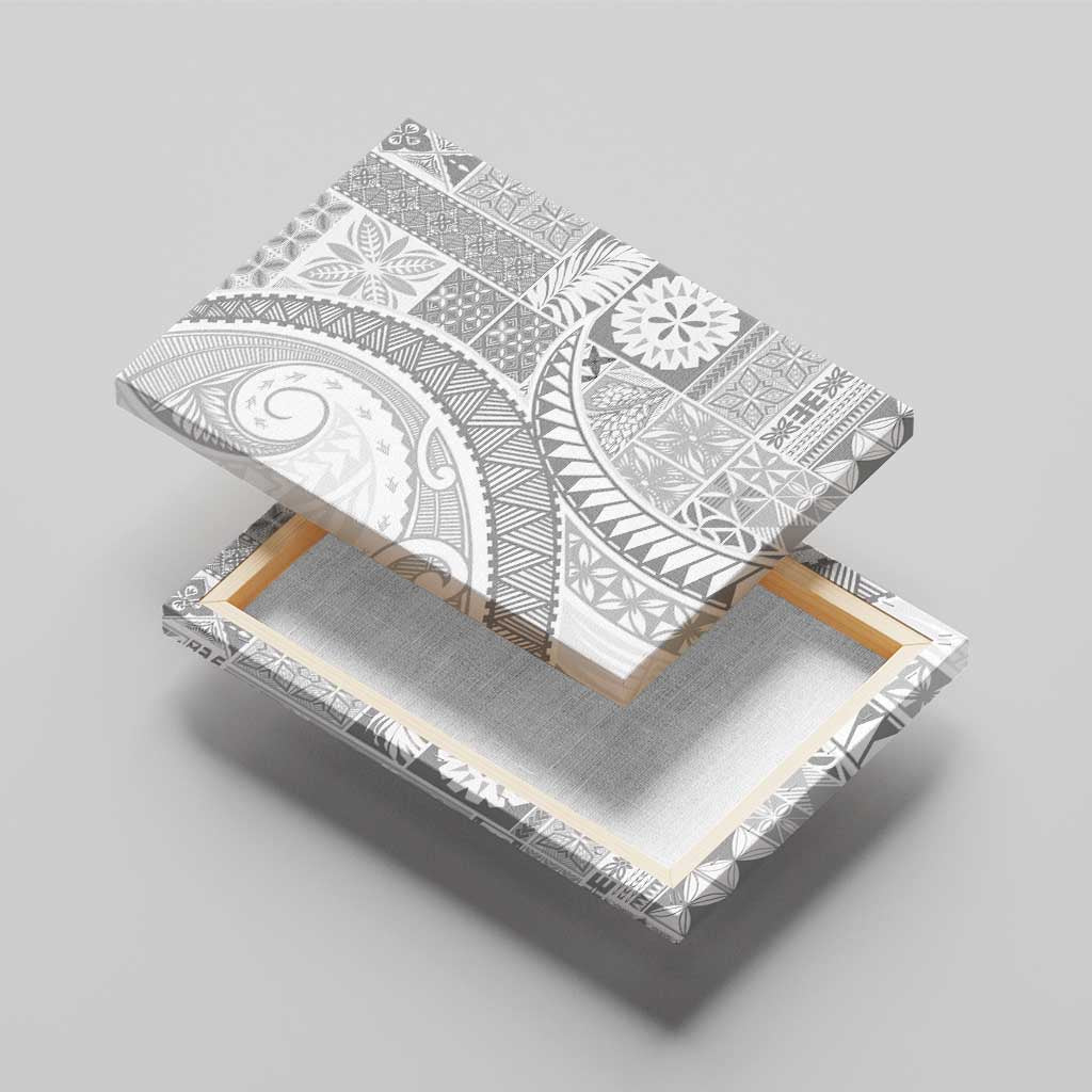 Samoa Siapo White Sunday Canvas Wall Art Lotu Tamaiti Polynesian White Pattern - Polynesian Pride