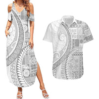 Samoa Siapo White Sunday Couples Matching Summer Maxi Dress and Hawaiian Shirt Lotu Tamaiti Polynesian White Pattern - Polynesian Pride