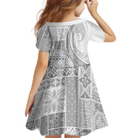 Samoa Siapo White Sunday Family Matching Long Sleeve Bodycon Dress and Hawaiian Shirt Lotu Tamaiti Polynesian White Pattern - Polynesian Pride