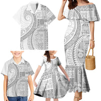 Samoa Siapo White Sunday Family Matching Mermaid Dress and Hawaiian Shirt Lotu Tamaiti Polynesian White Pattern - Polynesian Pride