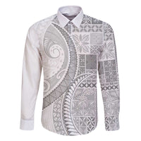 Samoa Siapo White Sunday Family Matching Off The Shoulder Long Sleeve Dress and Hawaiian Shirt Lotu Tamaiti Polynesian White Pattern - Polynesian Pride