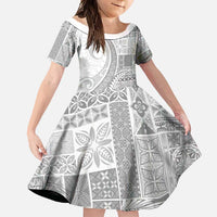 Samoa Siapo White Sunday Family Matching Off Shoulder Maxi Dress and Hawaiian Shirt Lotu Tamaiti Polynesian White Pattern - Polynesian Pride