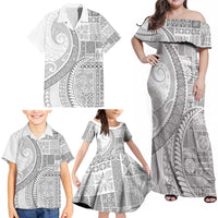 Samoa Siapo White Sunday Family Matching Off Shoulder Maxi Dress and Hawaiian Shirt Lotu Tamaiti Polynesian White Pattern - Polynesian Pride