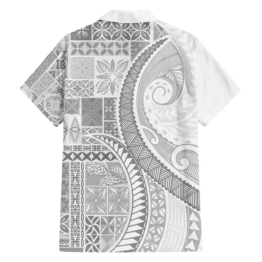 Samoa Siapo White Sunday Family Matching Off Shoulder Maxi Dress and Hawaiian Shirt Lotu Tamaiti Polynesian White Pattern - Polynesian Pride