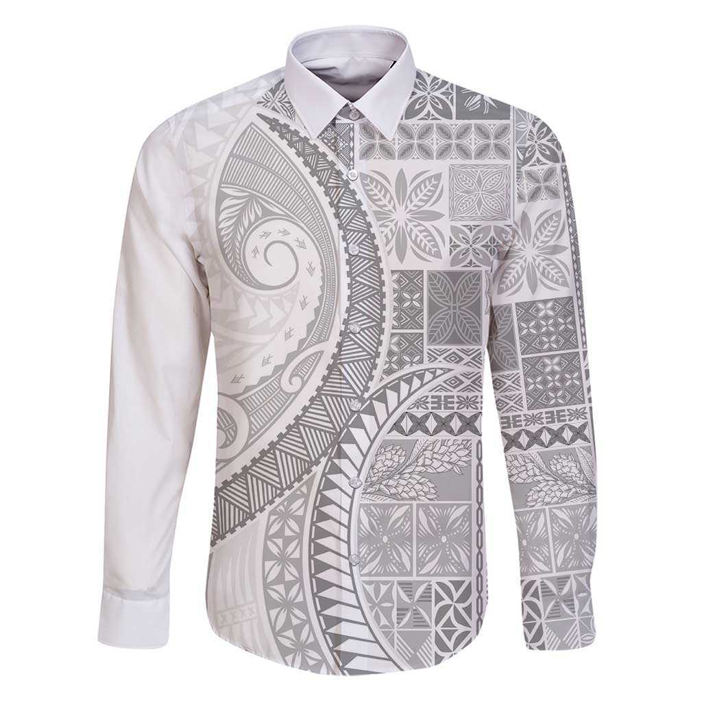 Samoa Siapo White Sunday Family Matching Puletasi and Hawaiian Shirt Lotu Tamaiti Polynesian White Pattern - Polynesian Pride