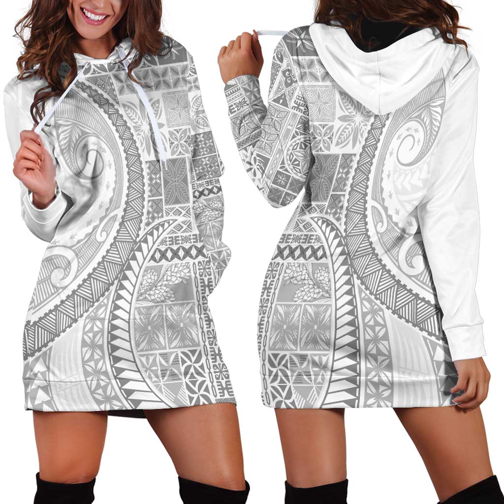 Samoa Siapo White Sunday Hoodie Dress Lotu Tamaiti Polynesian White Pattern - Polynesian Pride