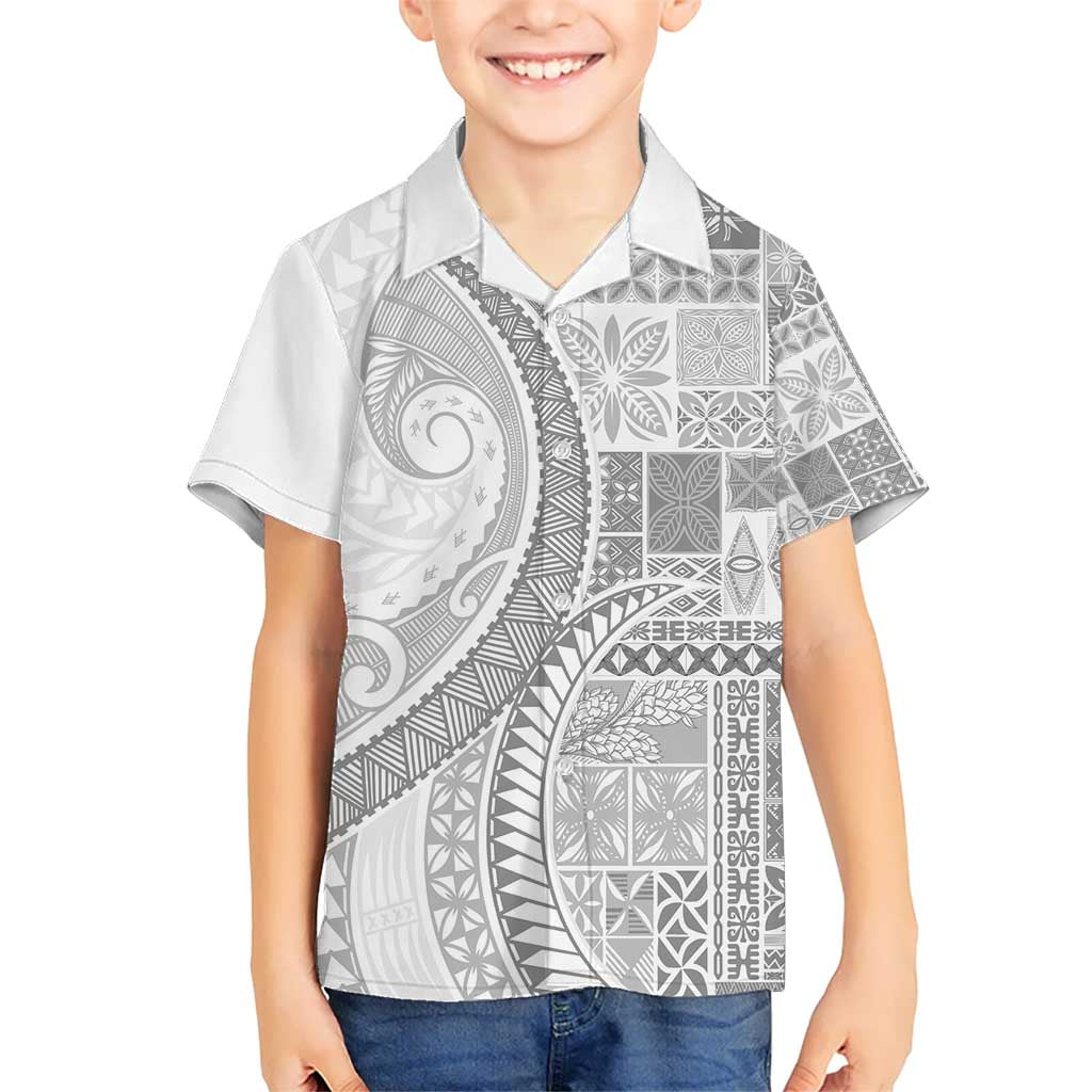 Samoa Siapo White Sunday Kid Hawaiian Shirt Lotu Tamaiti Polynesian White Pattern - Polynesian Pride
