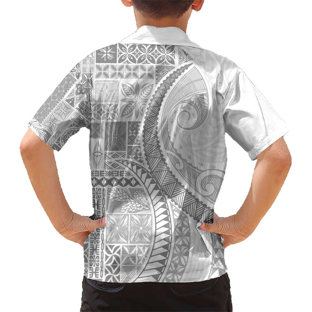 Samoa Siapo White Sunday Kid Hawaiian Shirt Lotu Tamaiti Polynesian White Pattern - Polynesian Pride