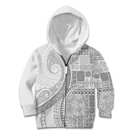 Samoa Siapo White Sunday Kid Hoodie Lotu Tamaiti Polynesian White Pattern - Polynesian Pride