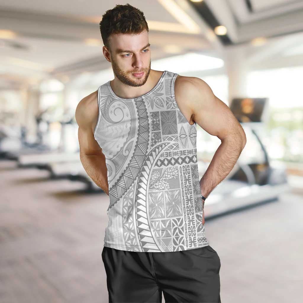 Samoa Siapo White Sunday Men Tank Top Lotu Tamaiti Polynesian White Pattern - Polynesian Pride