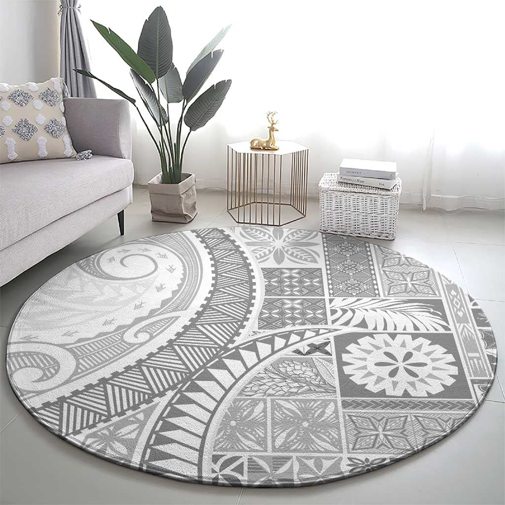 Samoa Siapo White Sunday Round Carpet Lotu Tamaiti Polynesian White Pattern - Polynesian Pride