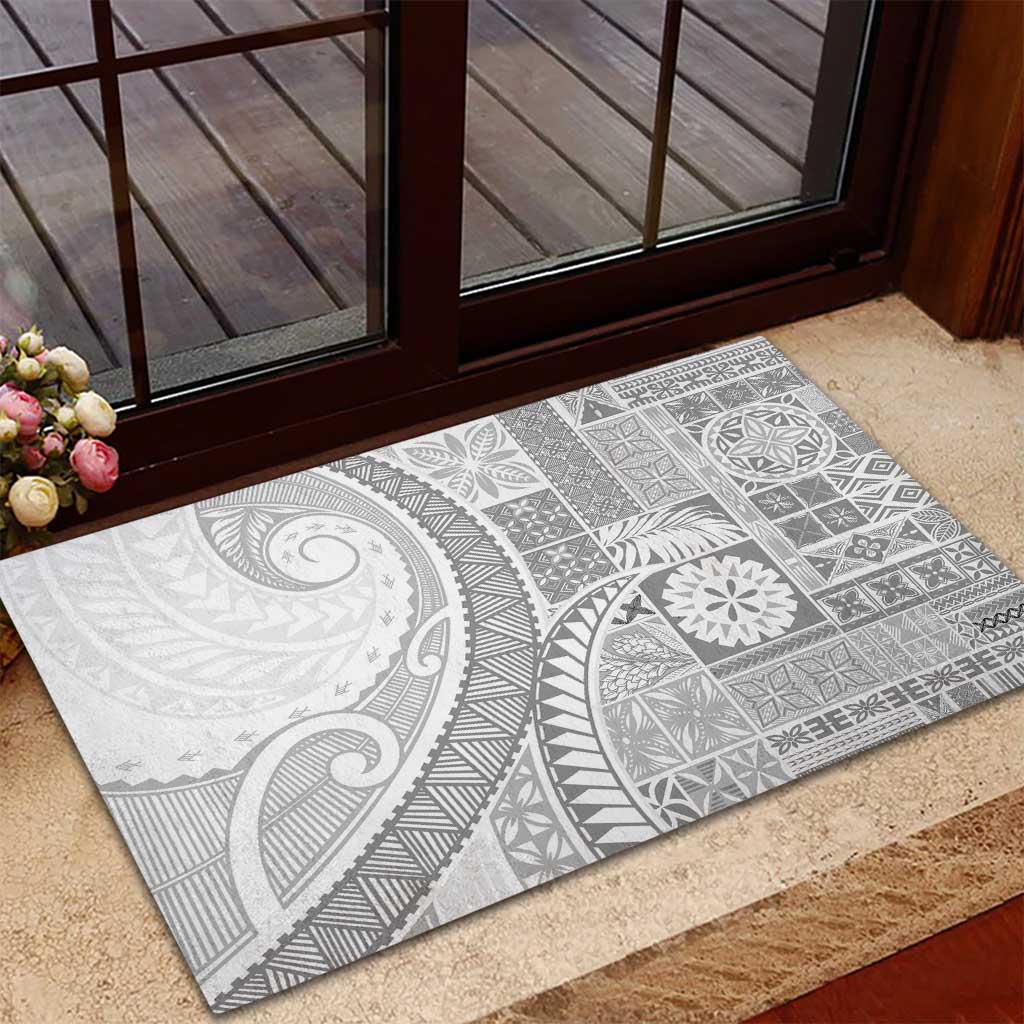 Samoa Siapo White Sunday Rubber Doormat Lotu Tamaiti Polynesian White Pattern - Polynesian Pride