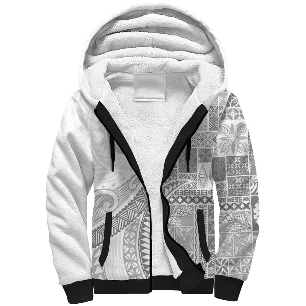 Samoa Siapo White Sunday Sherpa Hoodie Lotu Tamaiti Polynesian White Pattern LT9 Unisex White - Polynesian Pride