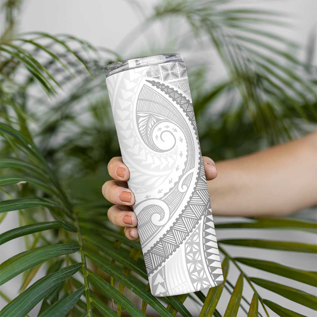 Samoa Siapo White Sunday Skinny Tumbler Lotu Tamaiti Polynesian White Pattern - Polynesian Pride