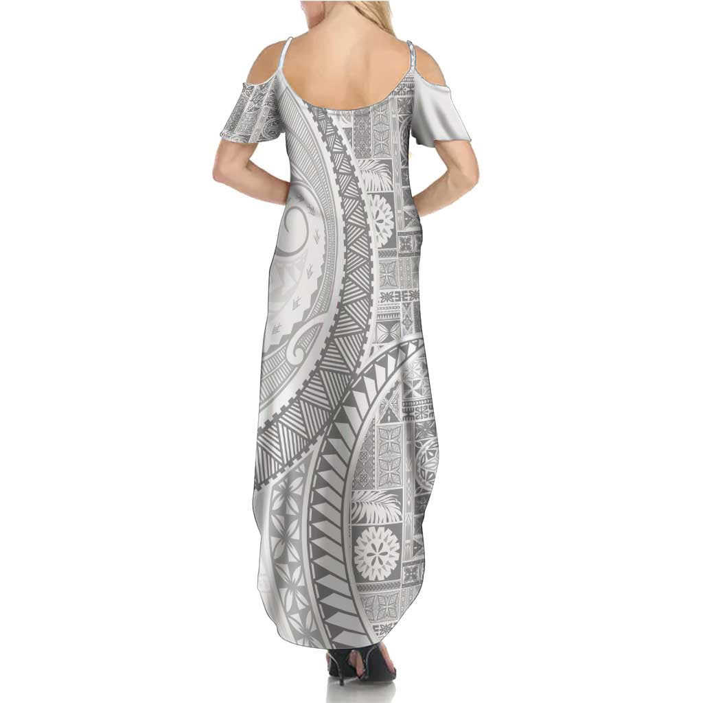 Samoa Siapo White Sunday Summer Maxi Dress Lotu Tamaiti Polynesian White Pattern - Polynesian Pride