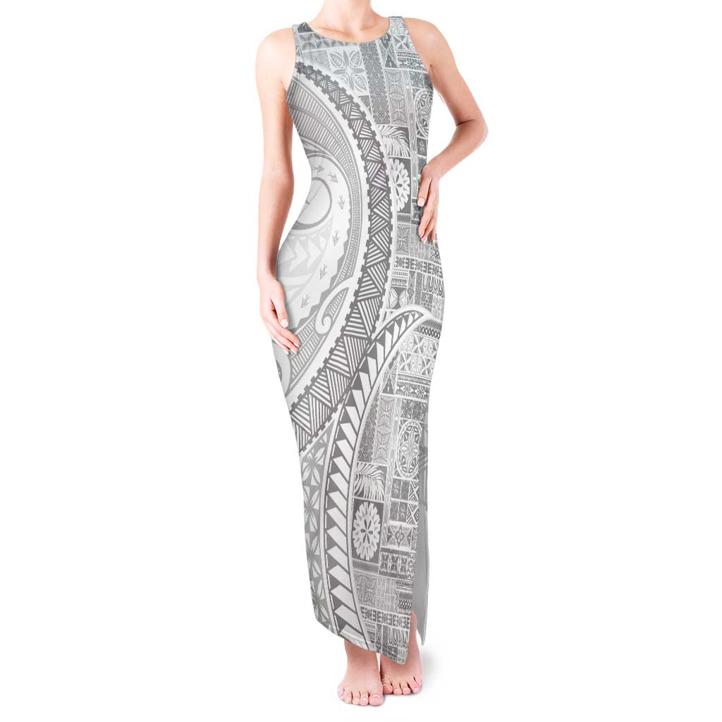 Samoa Siapo White Sunday Tank Maxi Dress Lotu Tamaiti Polynesian White Pattern - Polynesian Pride