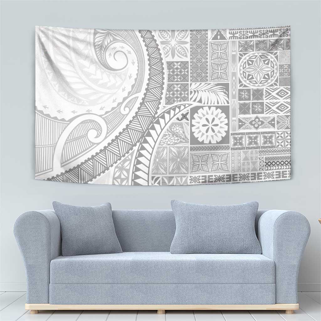 Samoa Siapo White Sunday Tapestry Lotu Tamaiti Polynesian White Pattern - Polynesian Pride