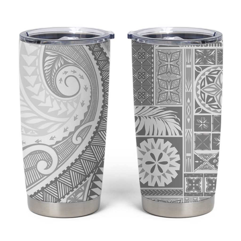 Samoa Siapo White Sunday Tumbler Cup Lotu Tamaiti Polynesian White Pattern - Polynesian Pride