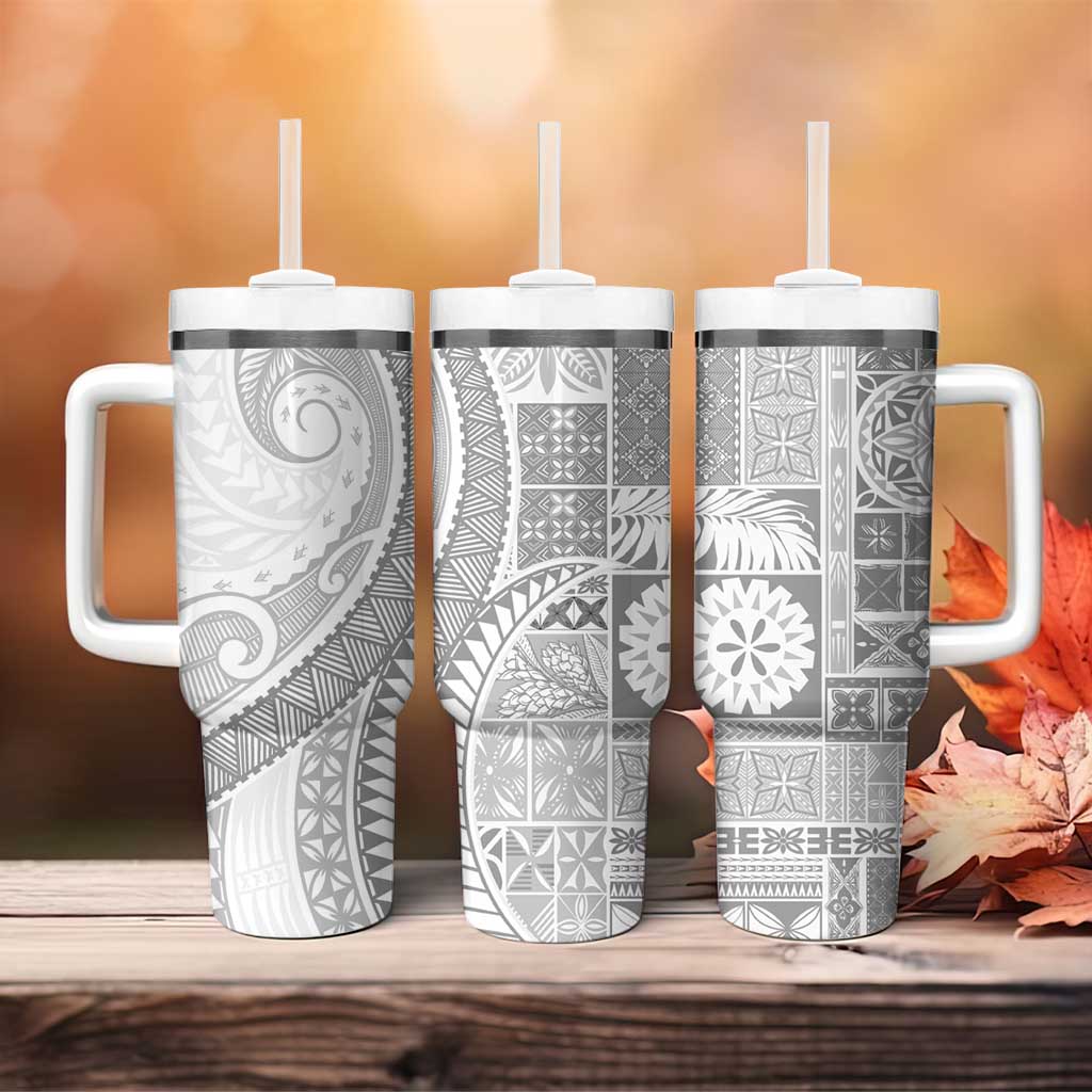 Samoa Siapo White Sunday Tumbler With Handle Lotu Tamaiti Polynesian White Pattern - Polynesian Pride