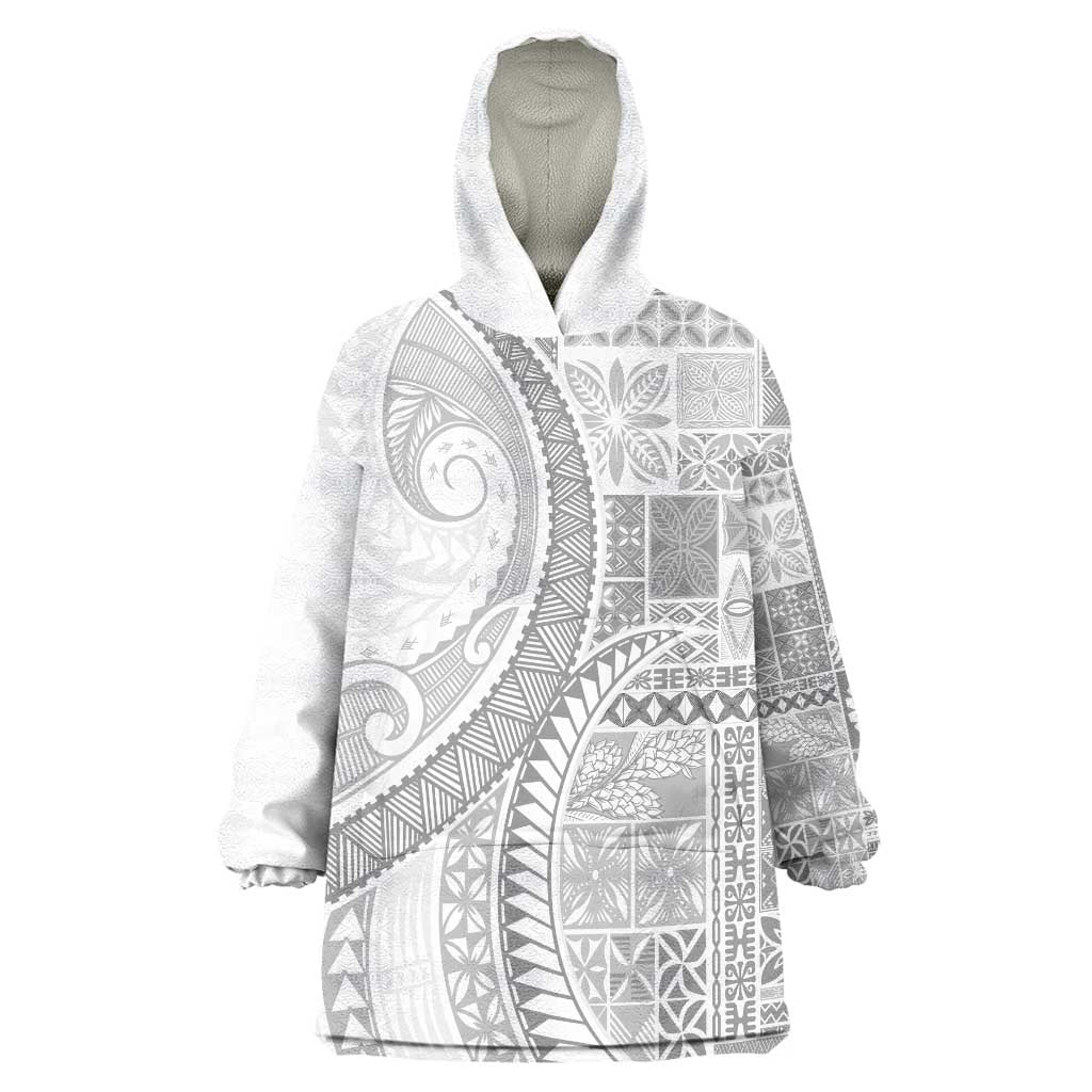 Samoa Siapo White Sunday Wearable Blanket Hoodie Lotu Tamaiti Polynesian White Pattern LT9 One Size White - Polynesian Pride