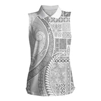 Samoa Siapo White Sunday Women Sleeveless Polo Shirt Lotu Tamaiti Polynesian White Pattern - Polynesian Pride