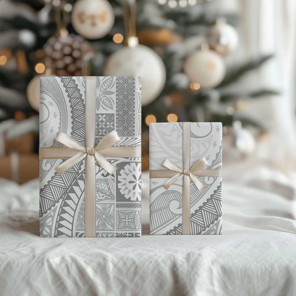 Samoa Siapo White Sunday Wrapping Paper Lotu Tamaiti Polynesian White Pattern - Polynesian Pride