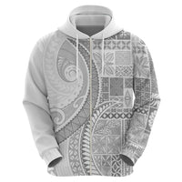 Samoa Siapo White Sunday Zip Hoodie Lotu Tamaiti Polynesian White Pattern - Polynesian Pride