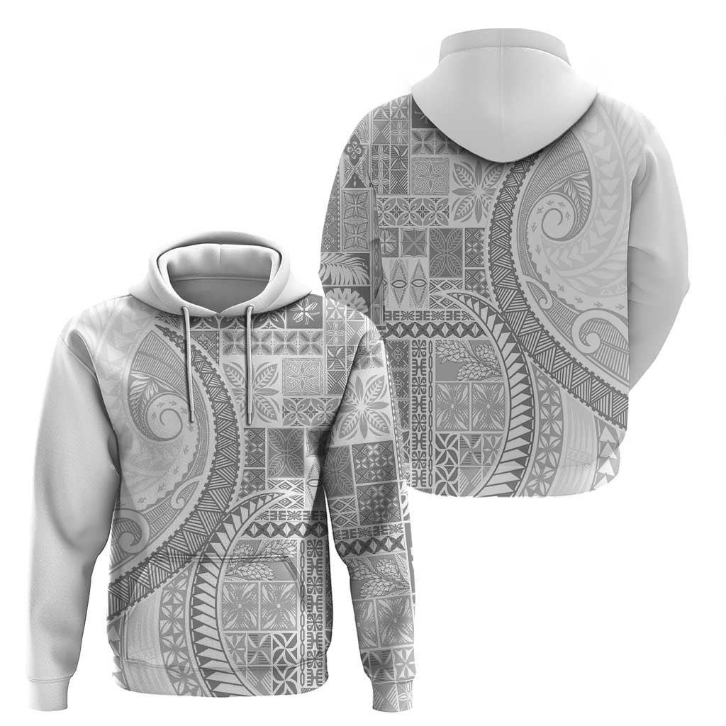 Samoa Siapo White Sunday Zip Hoodie Lotu Tamaiti Polynesian White Pattern - Polynesian Pride