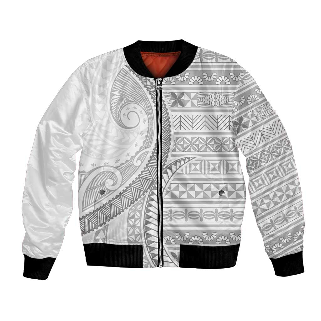 Tokelau White Sunday Bomber Jacket Lotu Tamaiti Ngatu Tokelau Feletoa Manulua - Polynesian Pride