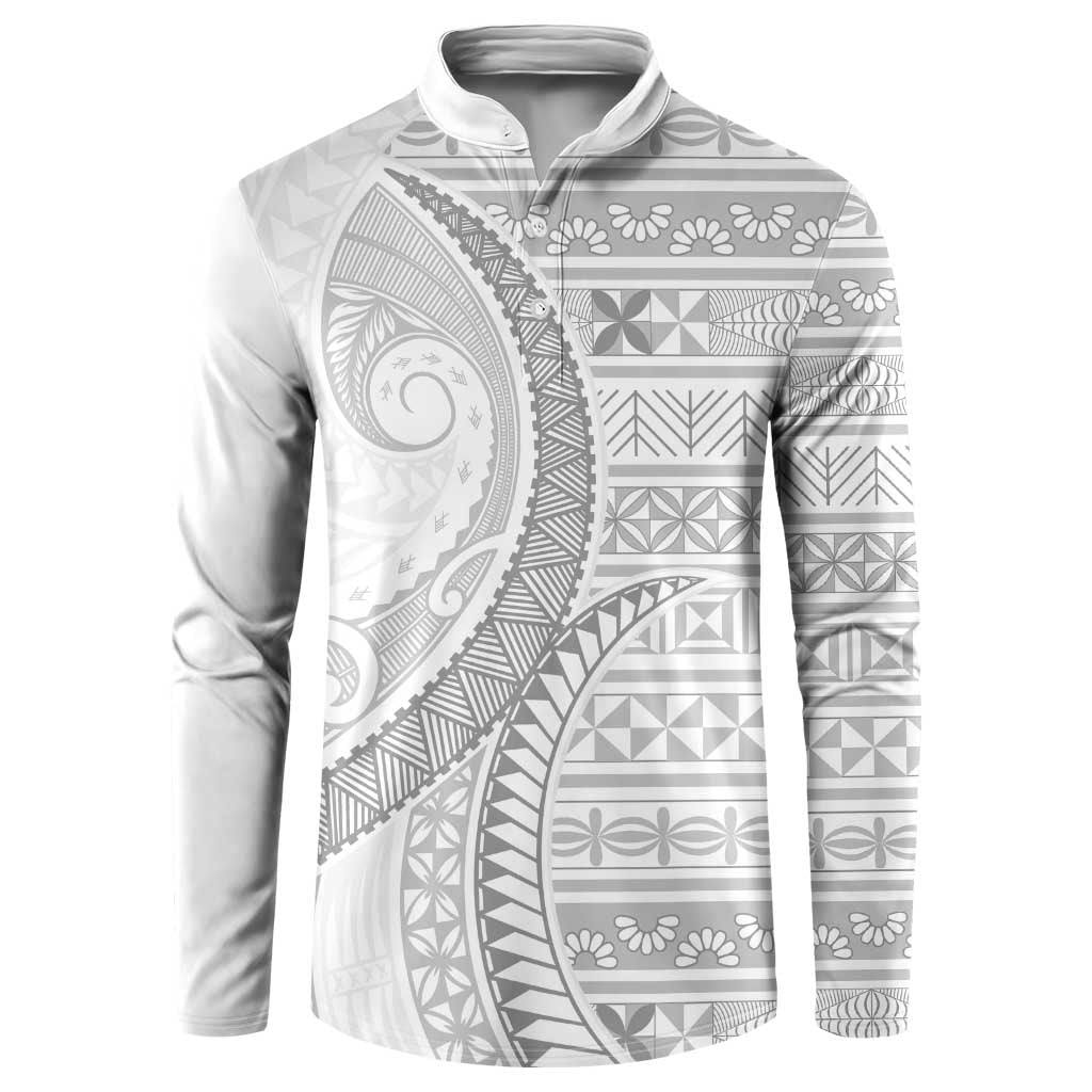 Tokelau White Sunday Button Sweatshirt Lotu Tamaiti Ngatu Tokelau Feletoa Manulua - Polynesian Pride