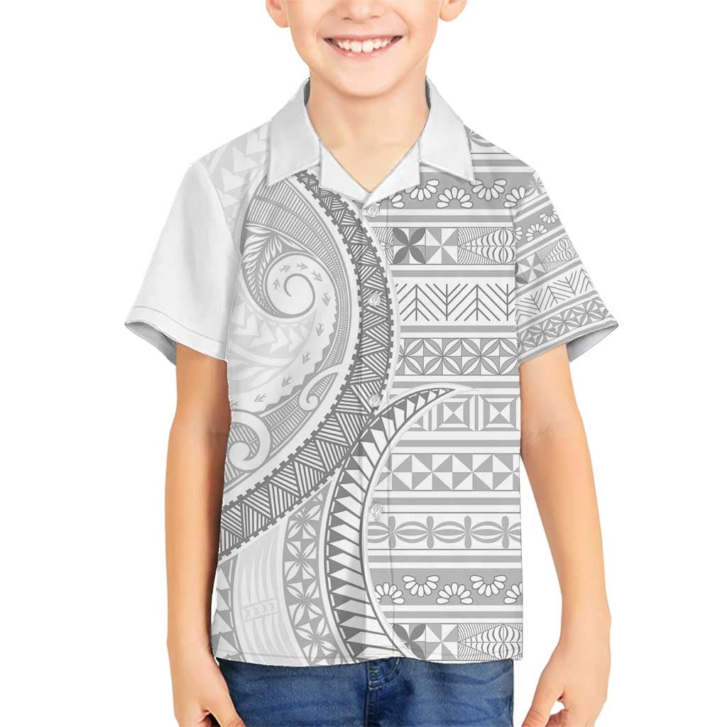 Tokelau White Sunday Family Matching Puletasi and Hawaiian Shirt Lotu Tamaiti Ngatu Tokelau Feletoa Manulua LT9 Son's Shirt White - Polynesian Pride