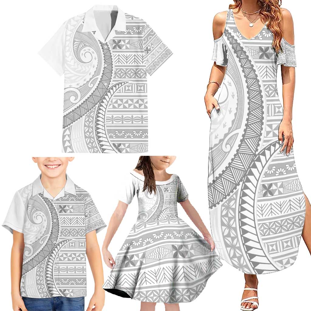 Tokelau White Sunday Family Matching Summer Maxi Dress and Hawaiian Shirt Lotu Tamaiti Ngatu Tokelau Feletoa Manulua - Polynesian Pride