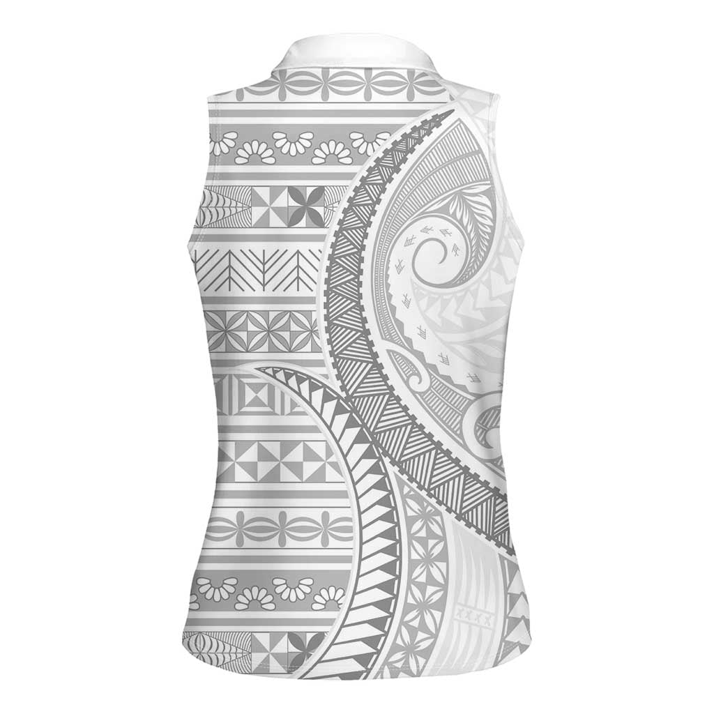 Tokelau White Sunday Women Sleeveless Polo Shirt Lotu Tamaiti Ngatu Tokelau Feletoa Manulua - Polynesian Pride