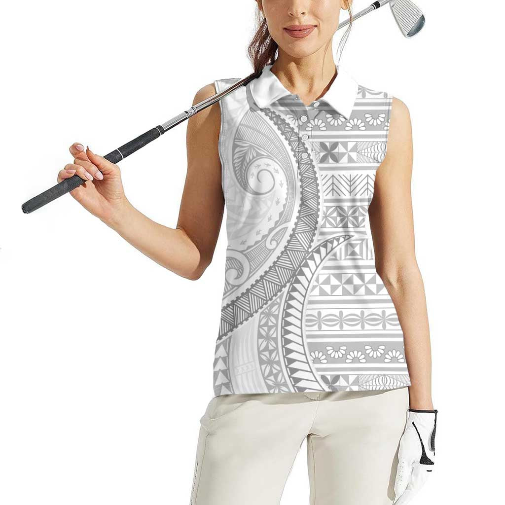 Tokelau White Sunday Women Sleeveless Polo Shirt Lotu Tamaiti Ngatu Tokelau Feletoa Manulua - Polynesian Pride