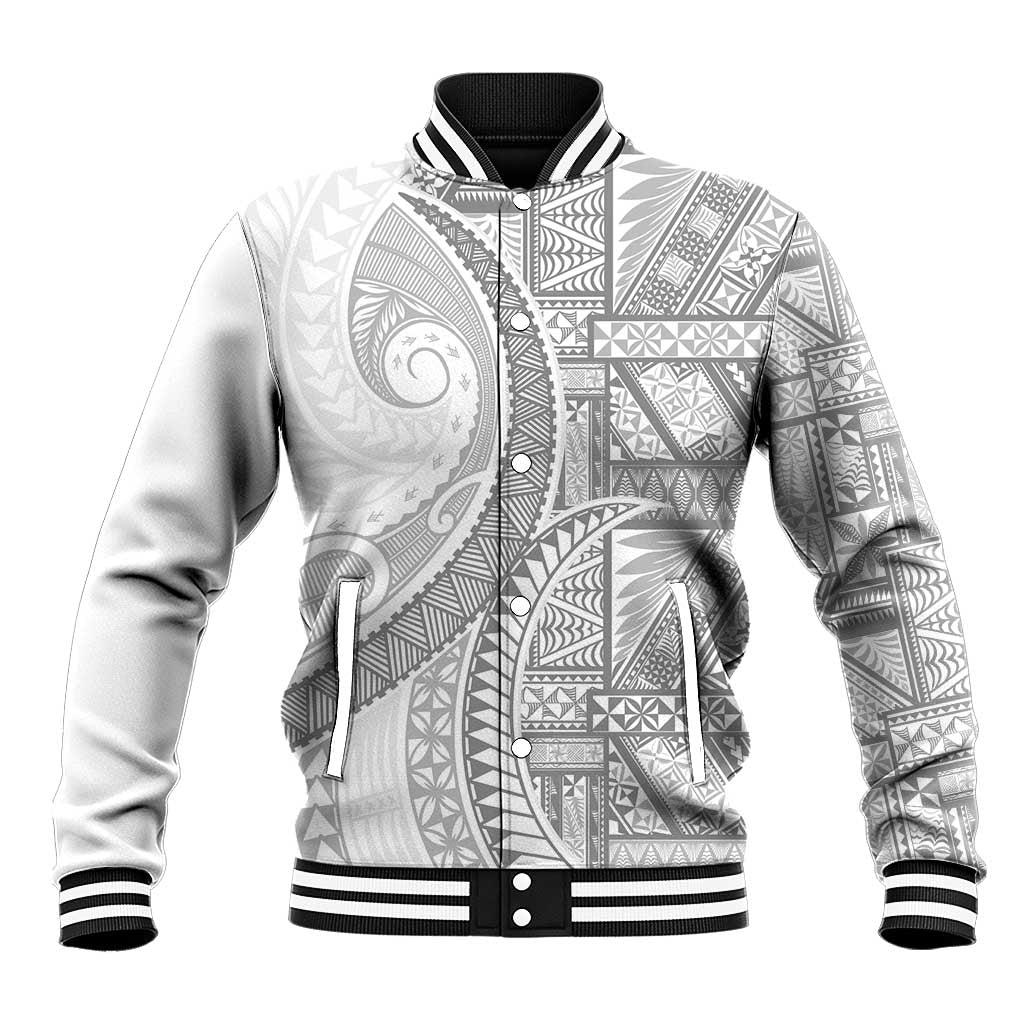 Tonga White Sunday Baseball Jacket Lotu Tamaiti Ngatu Tribal - Polynesian Pride