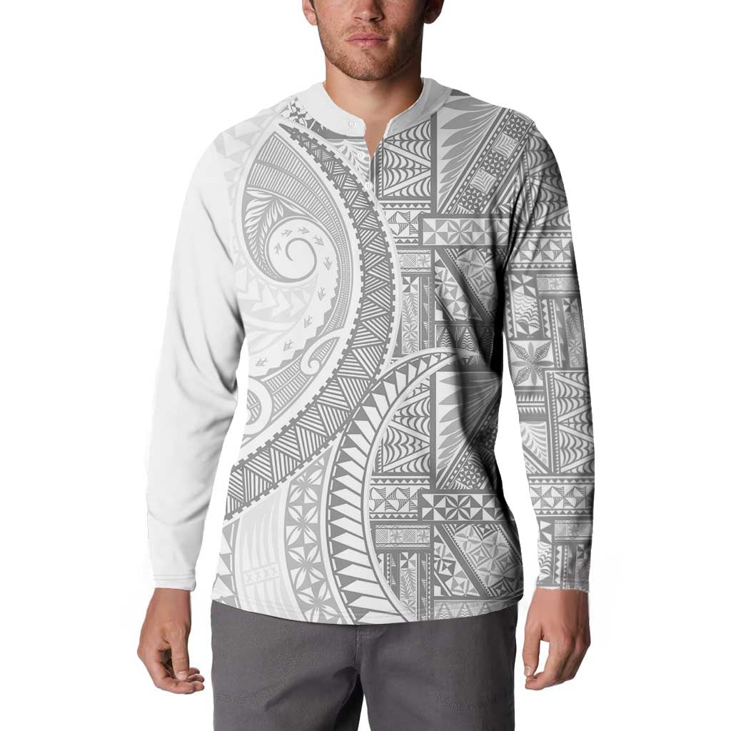 Tonga White Sunday Button Sweatshirt Lotu Tamaiti Ngatu Tribal - Polynesian Pride