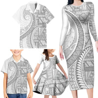 Tonga White Sunday Family Matching Long Sleeve Bodycon Dress and Hawaiian Shirt Lotu Tamaiti Ngatu Tribal - Polynesian Pride