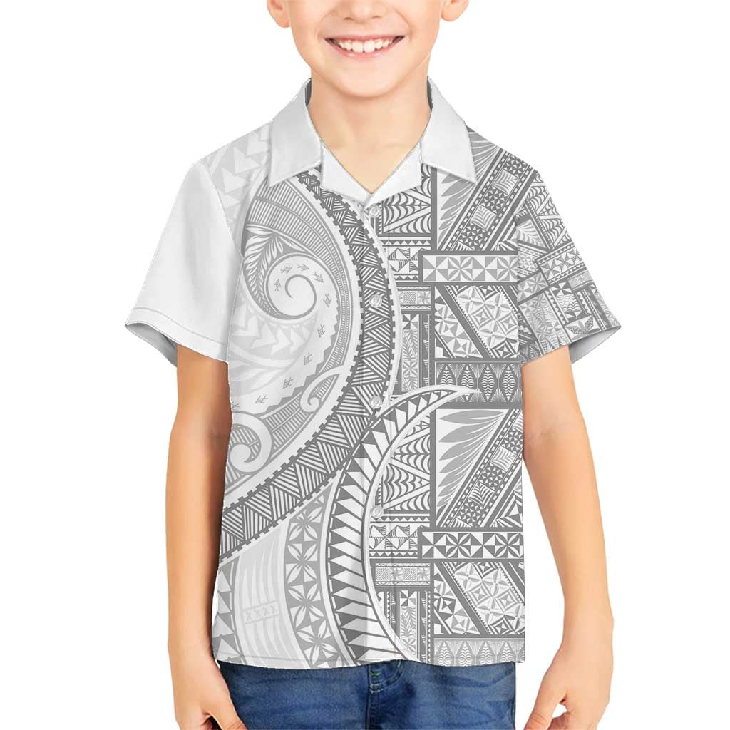 Tonga White Sunday Family Matching Long Sleeve Bodycon Dress and Hawaiian Shirt Lotu Tamaiti Ngatu Tribal - Polynesian Pride